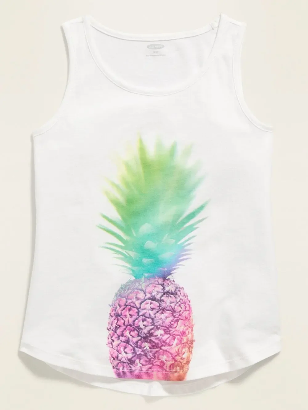Old Navy Girls White Pineapple Graphic Sleeveless Tank Top Size Large 10-12
